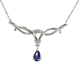 10k White Gold Interlacing Arcs Pendant 18 in. Necklace, w/ Brilliant Cut Diamonds & Pear Cut (6x4mm) Tanzanite Stone