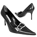 Luciano Padovan Black Front Buckle Kidskin Pump Shoes