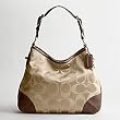 Coach Signature Sateen Peyton Shoulder Hobo Bag Purse Khaki Nutmeg