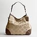 Coach Signature Sateen Peyton Shoulder Hobo Bag Purse Khaki Nutmeg
