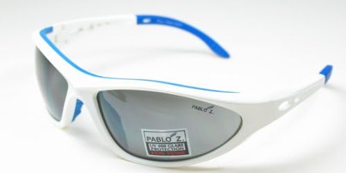 Pablo Z. Tr 90 Sport Sunglasses Broni - With Free Case (Shiny White with Blue Nose &amp; Tips Smoke Lens)