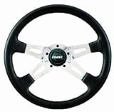 Collectors Edition Steering Wheel 14 in. Diameter 3.75 in. Dish Black Leather Grip w/Polished Aluminum 4-Spoke Design