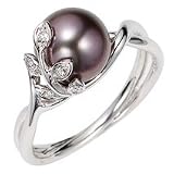 14k,Black Akoya Pearl and Diamond Ring