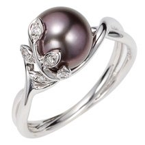 14k,Black Akoya Pearl and Diamond Ring by Orkyd Pearls