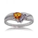 White Gold Ring Trillion Citrine Diamond Sz=7 Womens