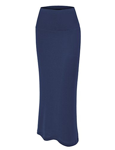 CTC WB928 Womens Lightweight Fold-Over Waist Midi Skirt S NAVY