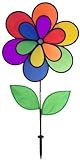 Double Wheel 12 Petal Flower w/ Leaves Spinning Garden Stake