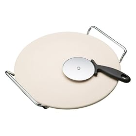 Kitchen Craft Italian Collection Pizza Stone, Stand and Pizza Wheel Set, 32cm