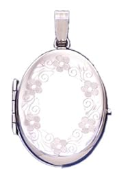 14k White Gold 4 Photo Floral Oval Locket