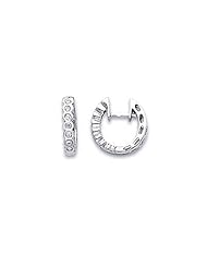 14k White Gold Round Diamond Hoop Huggie Earrings .15ct (G Color, I1 Clarity)
