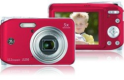 GE J1250 12MP Digital Camera with 5X Optical Zoom and 2.7-Inch LCD with Auto Brightness Red