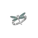 Blue Enamel Dragonfly Sterling Silver Ring