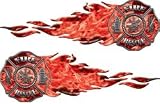 12 Inferno Red Flaming Maltese Cross Firefighter Decals REFLECTIVE (Left and Right Set)