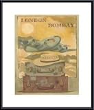 Airplane London & Bombay by Mar Alonso 15.75X19.75 Framed with Black Metal Frame travel to england Airplane London & Bombay by Mar Alonso 15.75X19.75 Framed with Black Metal Frame