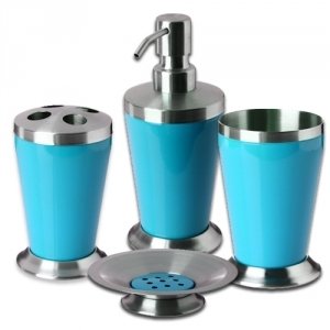 Set de 4 accessoires pour salle de bain New colours Inox Turquoise