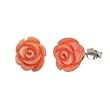Red Coral Rose Platinum Overlay CAREFREE Sterling Silver Stud Earrings
