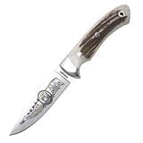 Wrangler Small Bowie Knife, Stag Handle, Plain, Leather Sheath