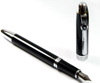 Classic Black Fountain Pen Chrome Carved Ring with Push in Style Ink Converter