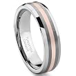 6MM Tungsten Carbide 14K Rose Gold Inlay Wedding Band Ring Size 5-13