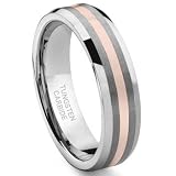 6MM Tungsten Carbide 14K Rose Gold Inlay Wedding Band