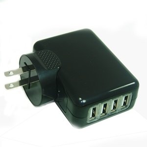 Bluecell Black 4 Port US Wall USB Travel A/C 