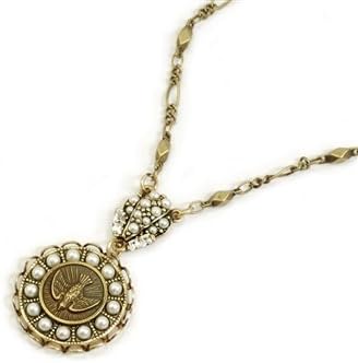 Sweet Romance, Ollipop, Designer Vintage Style Necklace, Dove-holy Spirit Charm, Gold Tone with Pearls