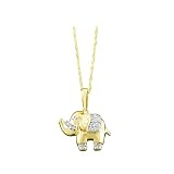 14K Yellow Gold Diamond Accent Elephant Necklace