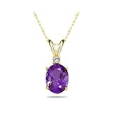 12X10mm Oval Amethyst and Diamond Stud Pendant in 14K Yellow Gold