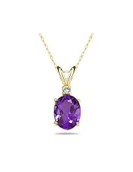 10X8mm Oval Amethyst and Diamond Stud Pendant in 14K Yellow Gold