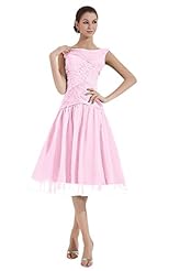 Sleeveless Scoop Neck Chiffon Beaded Ruched Lace Cocktail Tea Length Evening Dress/Mother-of-the-Bride Dress/Prom Dress/Party Dress/Wedding Dress 