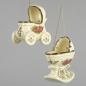 VINTAGE ROSE BABY CARRIAGE ORNAMENT - 3-3 5