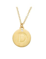 Personalized alphabet 14k Yellow gold diamond initial letter D mini disc pendant necklace