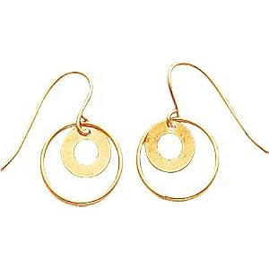 14K Yellow Gold Circle Dangle Earrings Jewelry New