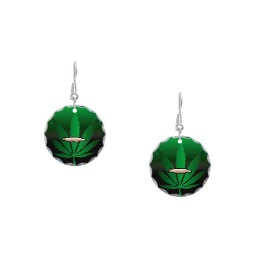 Earring Circle Charm Marijuana Joint and Leaf