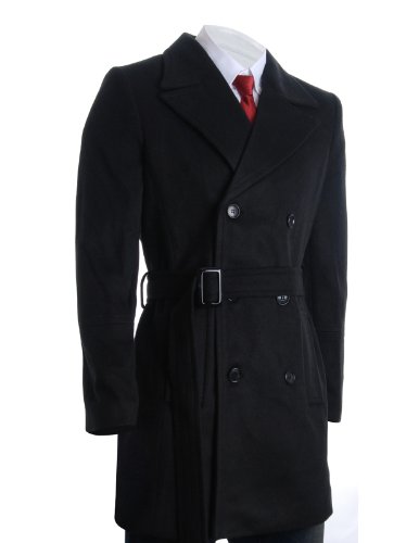 FLATSEVEN Mens Winter Double Breasted Pea Coat Long Jacket (CT122) Black, XL Bestseller