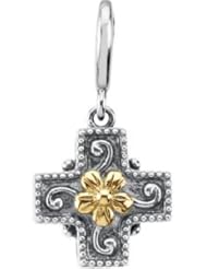 14K Yellow Gold Sterling Silver Cross Charm Pendant - 16mm