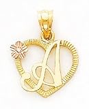 Script Letter On Heart With Pink Gold Daisies Charm, Yellow/Pink Gold