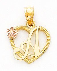 Script Letter On Heart With Pink Gold Daisies Charm, Yellow/Pink Gold