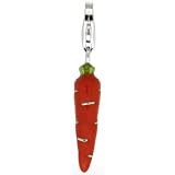 Sterling Silver Carrot Charm for Bracelet, 1 in. (26mm) tall, Enamel Finish Veggie Vegetable