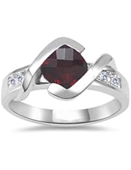 0.18 Cts Diamond & 1.20 Cts Garnet Ring in 14K White Gold