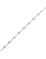14K White Gold Clover Station Line Bracelet