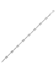 14K White Gold Clover Station Line Bracelet