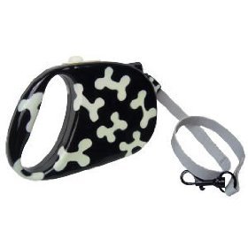 Pylones Designer Retractable Dog Leash Lead w/ Glow-in-the-Dark Bones