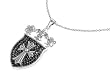 Sterling Silver CZ Necklaces - Shield w/Cross & Fleur De Lis - Chain: 16-18" (adjustable) Height: 40mm