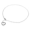 14k White Gold Anklet with Diamond Heart Charm - 9.5"