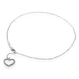 14K White Gold Anklet with Diamond Heart Charm - 9.5 by