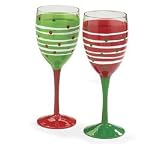 Set of 2 Red and Green Wine Glasses to All a Good Night