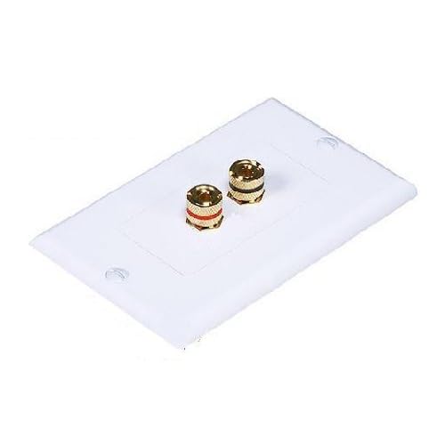WHITE 2 BINDING POST 1 SPEAKER WIRE WALL PLATE FOR SURROUND SOUND HOME