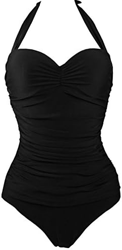 Cocoship 50s Elegant Inspired Retro Vintage One Piece Pin Up Monokinis Swimsuit(FBA) Black(Fast Ship) XL(US8-10)