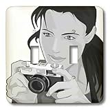 Kike Calvo Photography Illustrations by J.Carrasco - Young woman photographs using a rangefinder camera - Light Switch Covers - double toggle switch